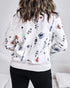 Plants Print Long Sleeve Casual Zipper Baseball Coat white