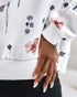 Plants Print Long Sleeve Casual Zipper Baseball Coat white