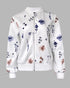 Plants Print Long Sleeve Casual Zipper Baseball Coat white