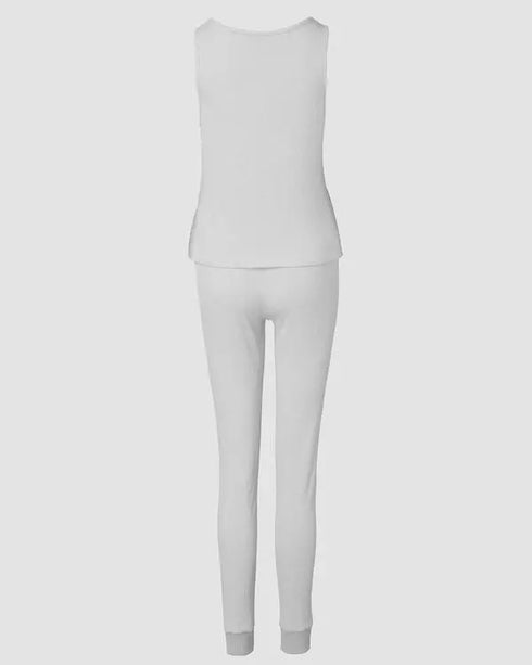 3 Piece Ribbed Tank Top and Crewneck Long Sleeve Tops High Waist Pants Tracksuit gray