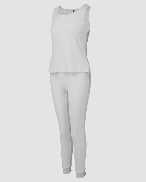 3 Piece Ribbed Tank Top and Crewneck Long Sleeve Tops High Waist Pants Tracksuit gray