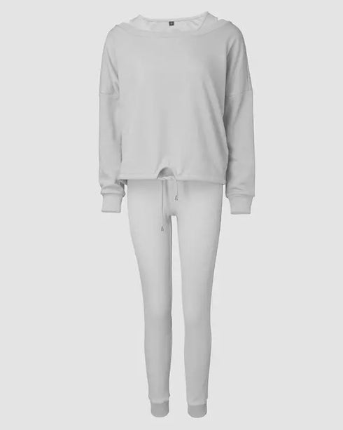 3 Piece Ribbed Tank Top and Crewneck Long Sleeve Tops High Waist Pants Tracksuit gray