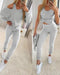 3 Piece Ribbed Tank Top and Crewneck Long Sleeve Tops High Waist Pants Tracksuit gray