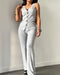 2 Pieces Outfit V-Neck Sleeveless Button Front Vest Top and Elastic Waist Slightly Flared Pants Set Casual Ribbed Brushed Loungewear gray