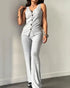 2 Pieces Outfit V-Neck Sleeveless Button Front Vest Top and Elastic Waist Slightly Flared Pants Set Casual Ribbed Brushed Loungewear gray