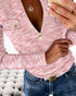 Crewneck Long Sleeve Ribbed Top Half Zipper Design Casual Pullover Tops pink