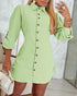 Plaid Pattern Side Drawstring Buttoned Shirt Dress light green