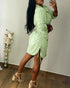 Button Down Shirt Dress Roll Tab Sleeve Side Drawstring Mini Dresses light green