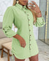 Button Down Shirt Dress Roll Tab Sleeve Side Drawstring Mini Dresses light green