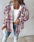 Plaid Print Long Sleeve Button Front Drawstring Hoodie Coat Casual Pocket Design Thermal Lined Shirt Coat pink