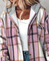 Plaid Print Long Sleeve Button Front Drawstring Hoodie Coat Casual Pocket Design Thermal Lined Shirt Coat pink