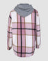 Plaid Print Long Sleeve Button Front Drawstring Hoodie Coat Casual Pocket Design Thermal Lined Shirt Coat pink