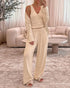 3 Pieces Outfit Batwing Sleeve Cardigan with V Neck Tank and Casual Wide Leg Pants Lounge Set Apricot