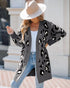 Leopard Pattern Longline Knit Cardigan Open Front Sweater gray