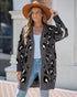 Leopard Pattern Longline Knit Cardigan Open Front Sweater gray