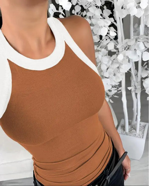 3-Pack Contrast Binding Basic Slim Knit Ribbed Racerback Tank Top style6