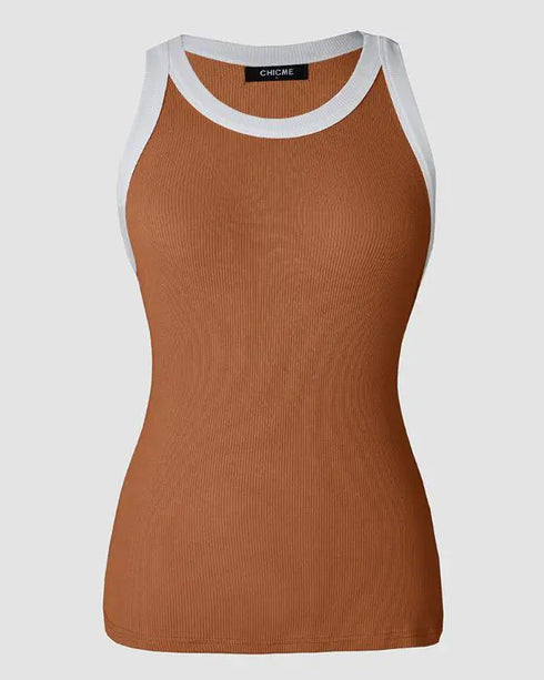 3-Pack Contrast Binding Basic Slim Knit Ribbed Racerback Tank Top style6