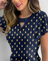 Round Neck Ruffles Short Sleeve Blouse Casual Bronzing Polka Dot Top purplish blue
