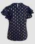 Round Neck Ruffles Short Sleeve Blouse Casual Bronzing Polka Dot Top purplish blue
