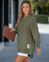 Long Sleeve Pocket Design Pullover Sweatshirt Casual Faux Two Piece Longline Drawstring Hooded Top Army green
