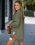 Letter Patch Detail Long Sleeve Drop Shoulder Pullover Sweatshirt Casual Zipper Side Slit Top Army green