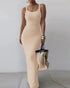 Spaghetti Strap U-Neck Casual Maxi Dress Slim Fit Cami Vacation Dress khaki