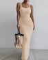 Spaghetti Strap U-Neck Casual Maxi Dress Slim Fit Cami Vacation Dress khaki