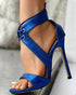 Eyelet Lace-up Stiletto Heeled Sandals blue