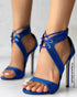 Eyelet Lace-up Stiletto Heeled Sandals blue