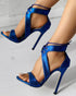 Eyelet Lace-up Stiletto Heeled Sandals blue