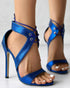 Eyelet Lace-up Stiletto Heeled Sandals blue