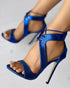 Eyelet Lace-up Stiletto Heeled Sandals blue