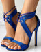Eyelet Lace-up Stiletto Heeled Sandals blue