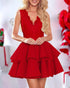 Contrast Lace V-Neck Sleeveless Mini Dress Elegant A Line Waist Layered Dress For Party Evening red