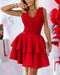 Contrast Lace V-Neck Sleeveless Mini Dress Elegant A Line Waist Layered Dress For Party Evening red