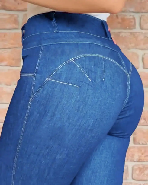 Front Button Zipper Fly High Waist Butt Lifting Skinny Denim Jeans Casual Pants Lighted Blue