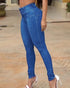 Front Button Zipper Fly High Waist Butt Lifting Skinny Denim Jeans Casual Pants Lighted Blue