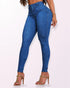 Front Button Zipper Fly High Waist Butt Lifting Skinny Denim Jeans Casual Pants Lighted Blue