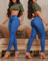 Front Button Zipper Fly High Waist Butt Lifting Skinny Denim Jeans Casual Pants Lighted Blue