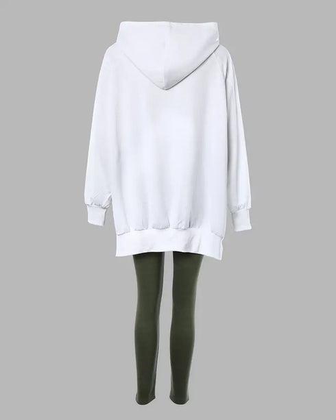 2 Pieces Outfit Nope. not today Slogan Print Kangaroo Pocket Side Slit High-Low Hem Hoodie Sweatshirt and Elastic Waist Slim Fit Sweatpants Set Army green