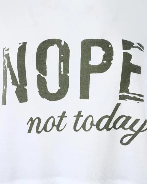 2 Pieces Outfit Nope. not today Slogan Print Kangaroo Pocket Side Slit High-Low Hem Hoodie Sweatshirt and Elastic Waist Slim Fit Sweatpants Set Army green