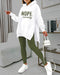 2 Pieces Outfit Nope. not today Slogan Print Kangaroo Pocket Side Slit High-Low Hem Hoodie Sweatshirt and Elastic Waist Slim Fit Sweatpants Set Army green