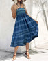 Two-Way Wear Tie Dye Tropical Print Halter Sleeveless Dress High Waist Shirred Vacation Skirt blue