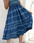 Two-Way Wear Tie Dye Tropical Print Halter Sleeveless Dress High Waist Shirred Vacation Skirt blue