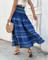 Two-Way Wear Tie Dye Tropical Print Halter Sleeveless Dress High Waist Shirred Vacation Skirt blue