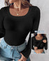 ChicMe Built-in Bra U-Neck Long Sleeve Ribbed Top black