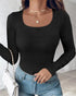 ChicMe Built-in Bra U-Neck Long Sleeve Ribbed Top black