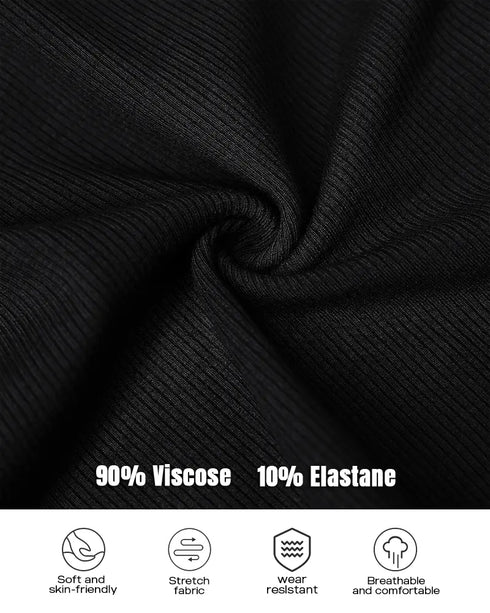 ChicMe Built-in Bra U-Neck Long Sleeve Ribbed Top black