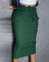 Ruffle Trim High Waist Slit Back Cargo Skirt Casual Flap Pockets Design Zipper Back Skirt Army green