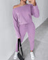 Anchor Print Striped Skew Neck Top & Pants Set purple
